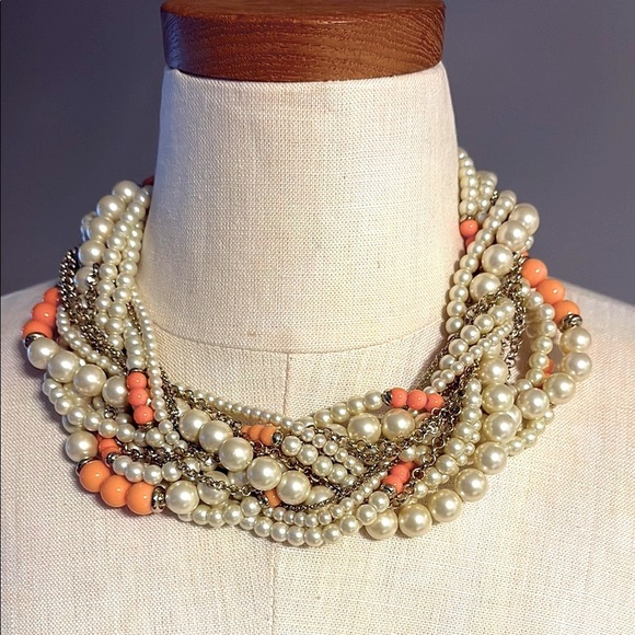 Banana Republic multi strand torsade faux pearl coral gold necklace Chocker - Picture 1 of 12
